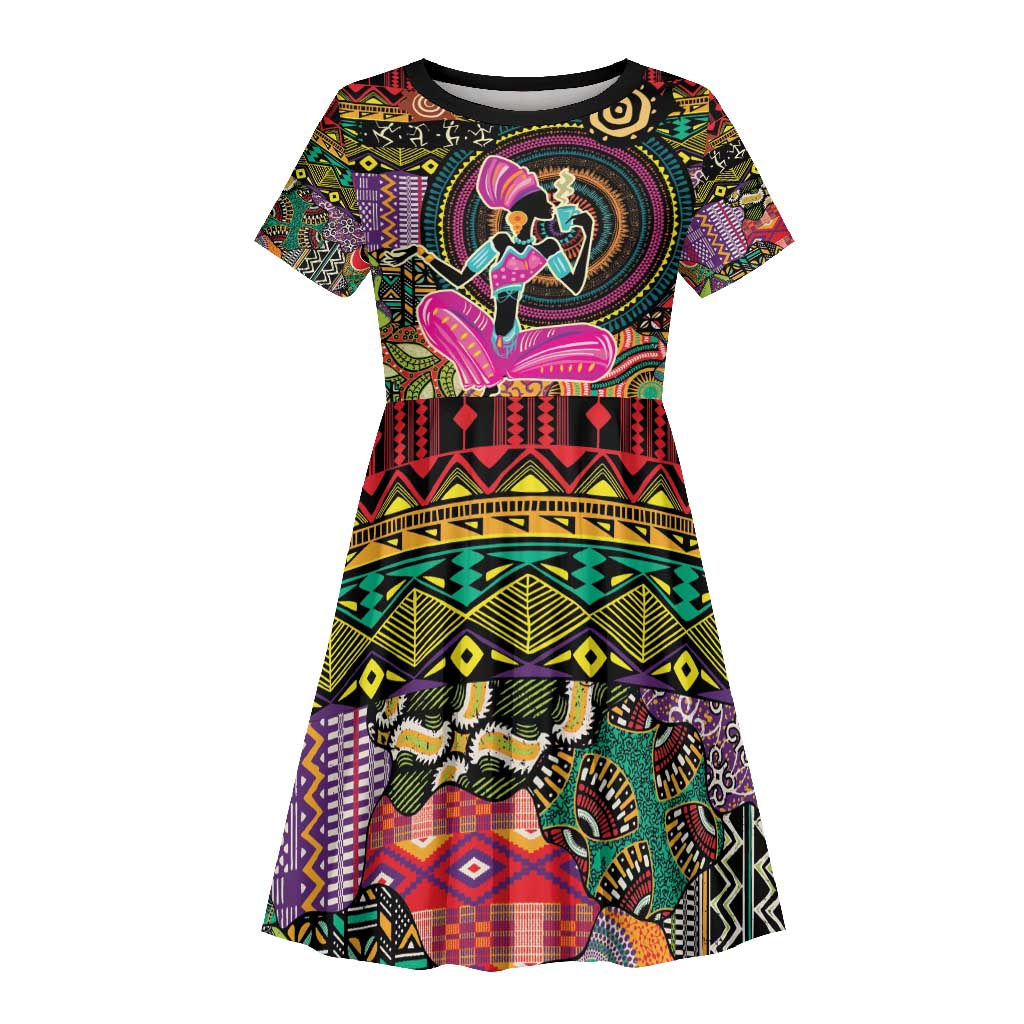 African Women Ethnic Motifs Kid Short Sleeve Dress