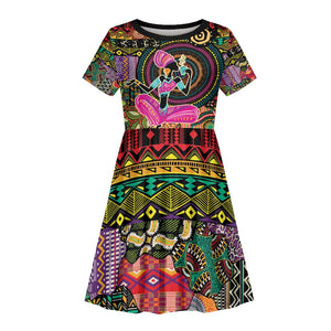 African Women Ethnic Motifs Kid Short Sleeve Dress