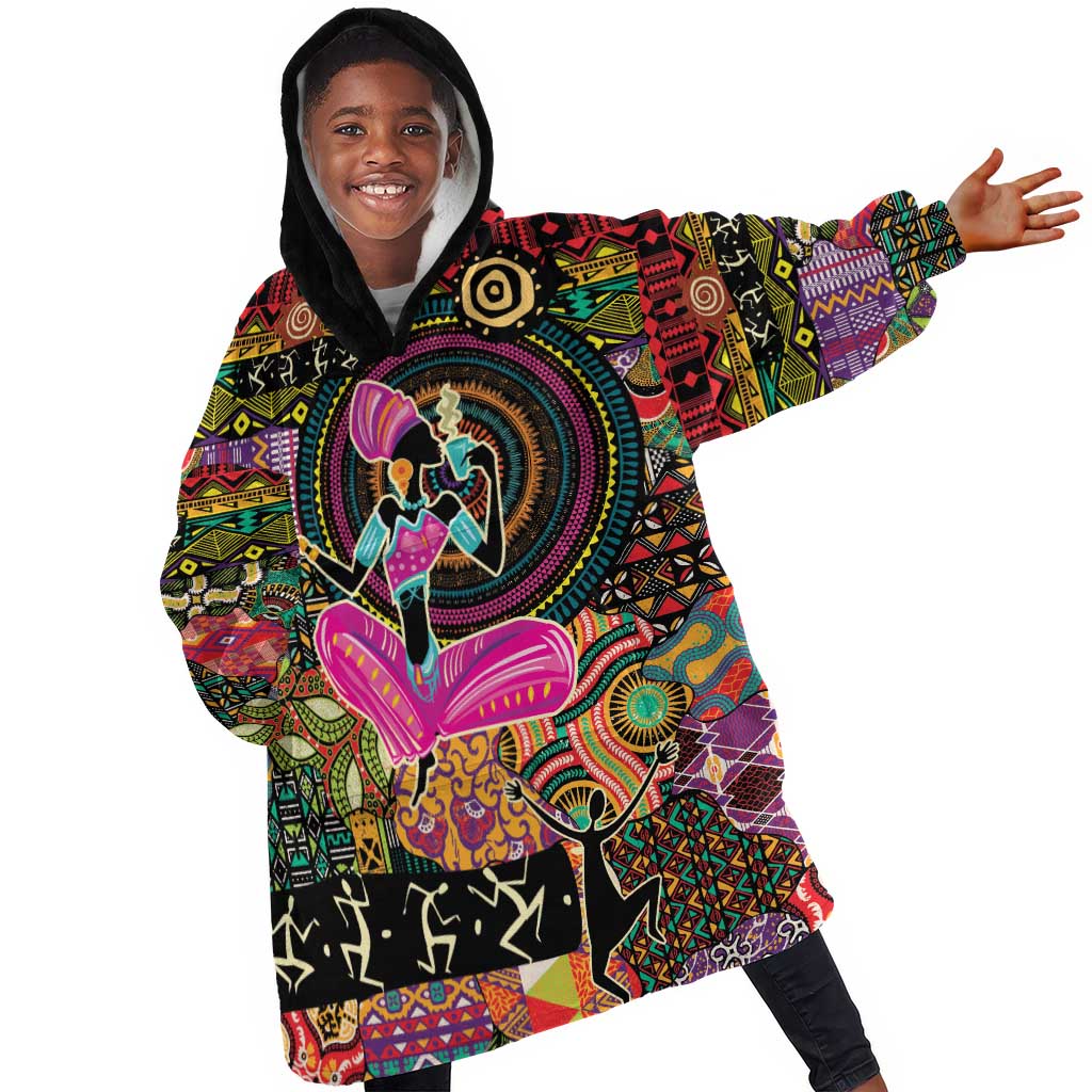 African Women Ethnic Motifs Kid Wearable Blanket Hoodie