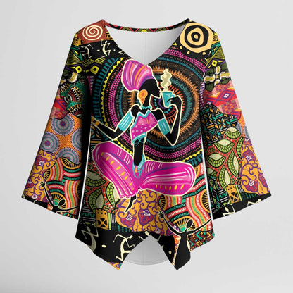 African Women Ethnic Motifs Kimono Sleeve Blouse