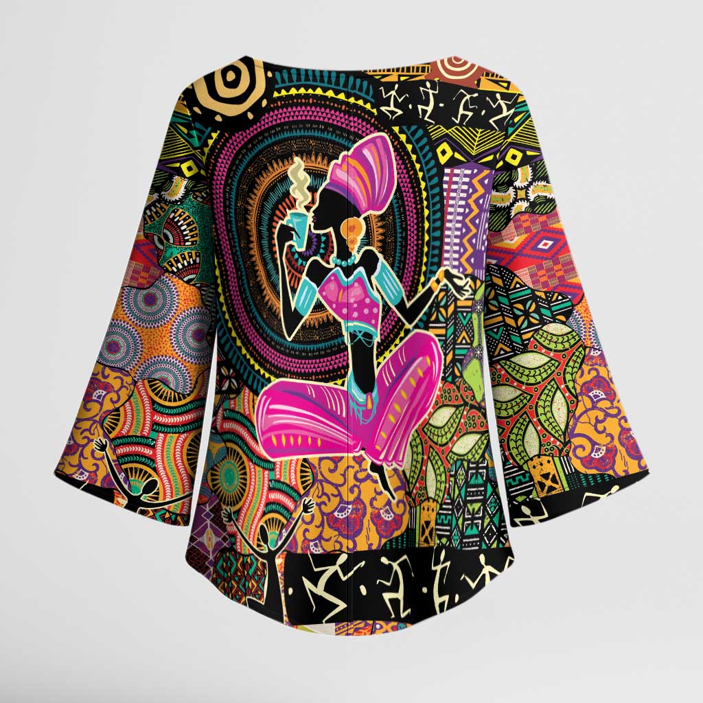 African Women Ethnic Motifs Kimono Sleeve Blouse