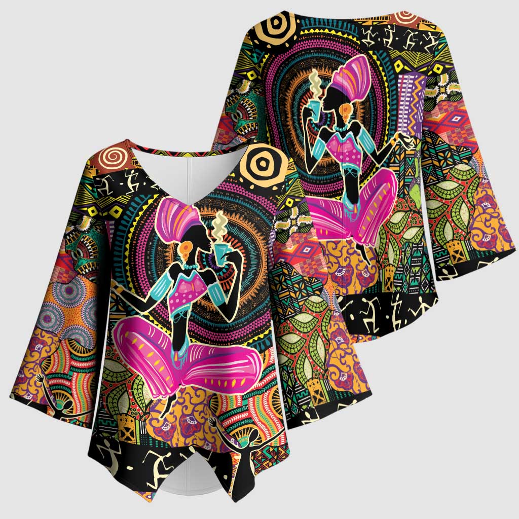 African Women Ethnic Motifs Kimono Sleeve Blouse