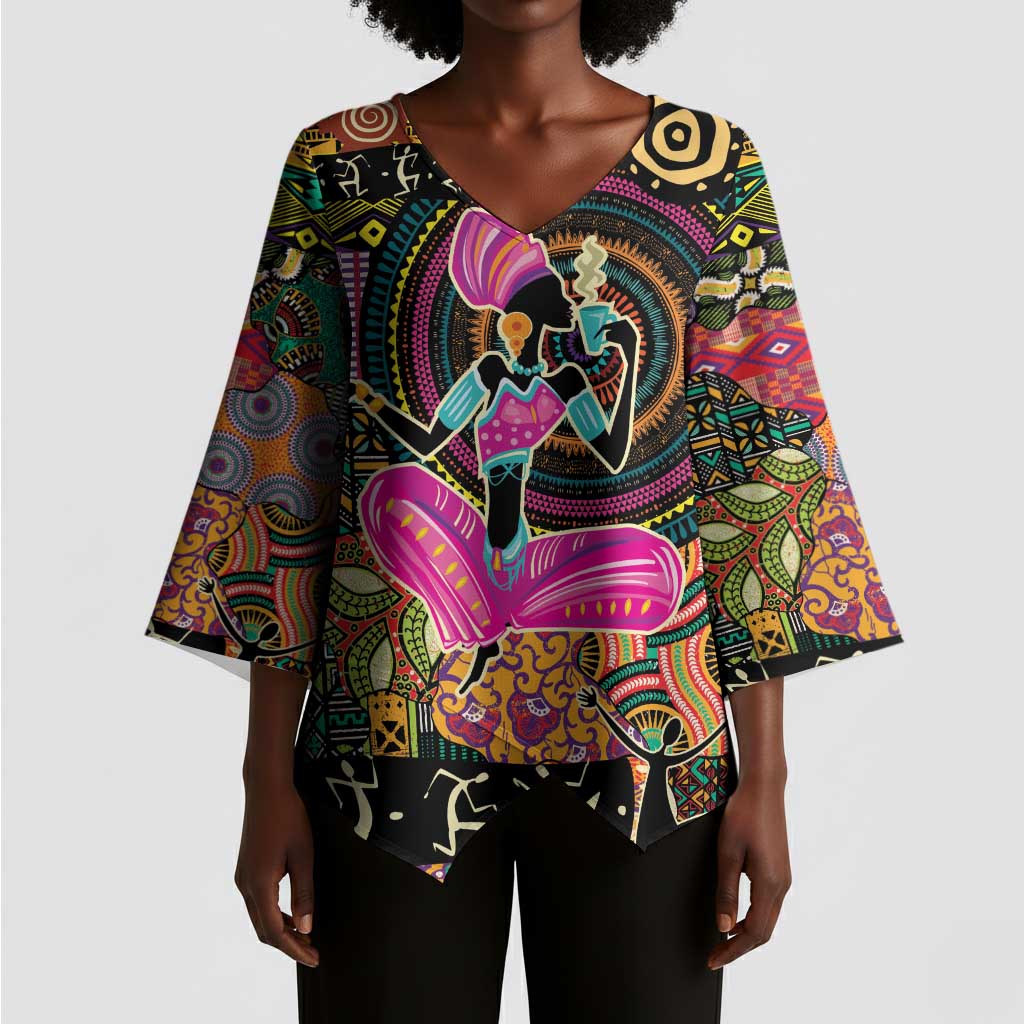 African Women Ethnic Motifs Kimono Sleeve Blouse