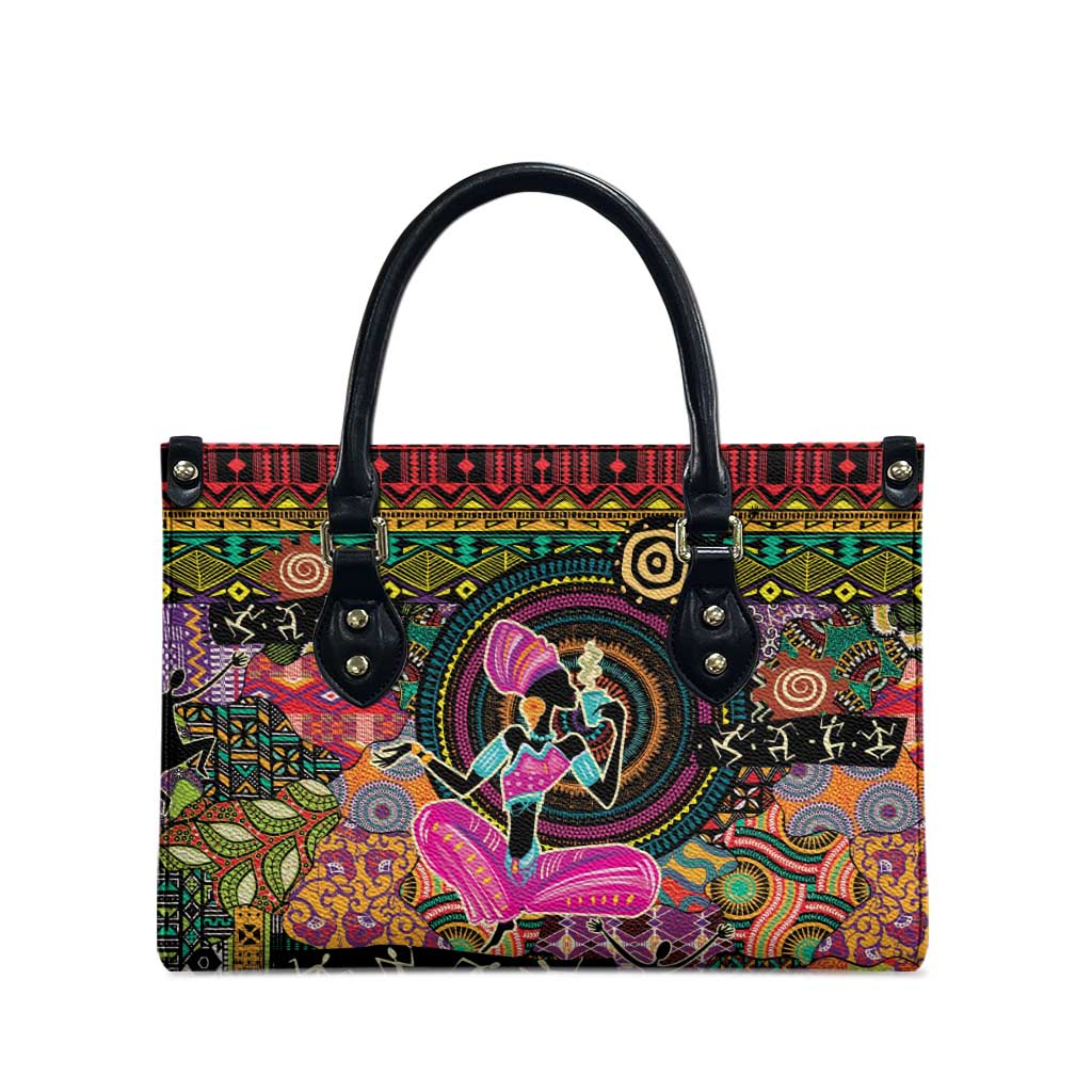 African Women Ethnic Motifs Leather Bag