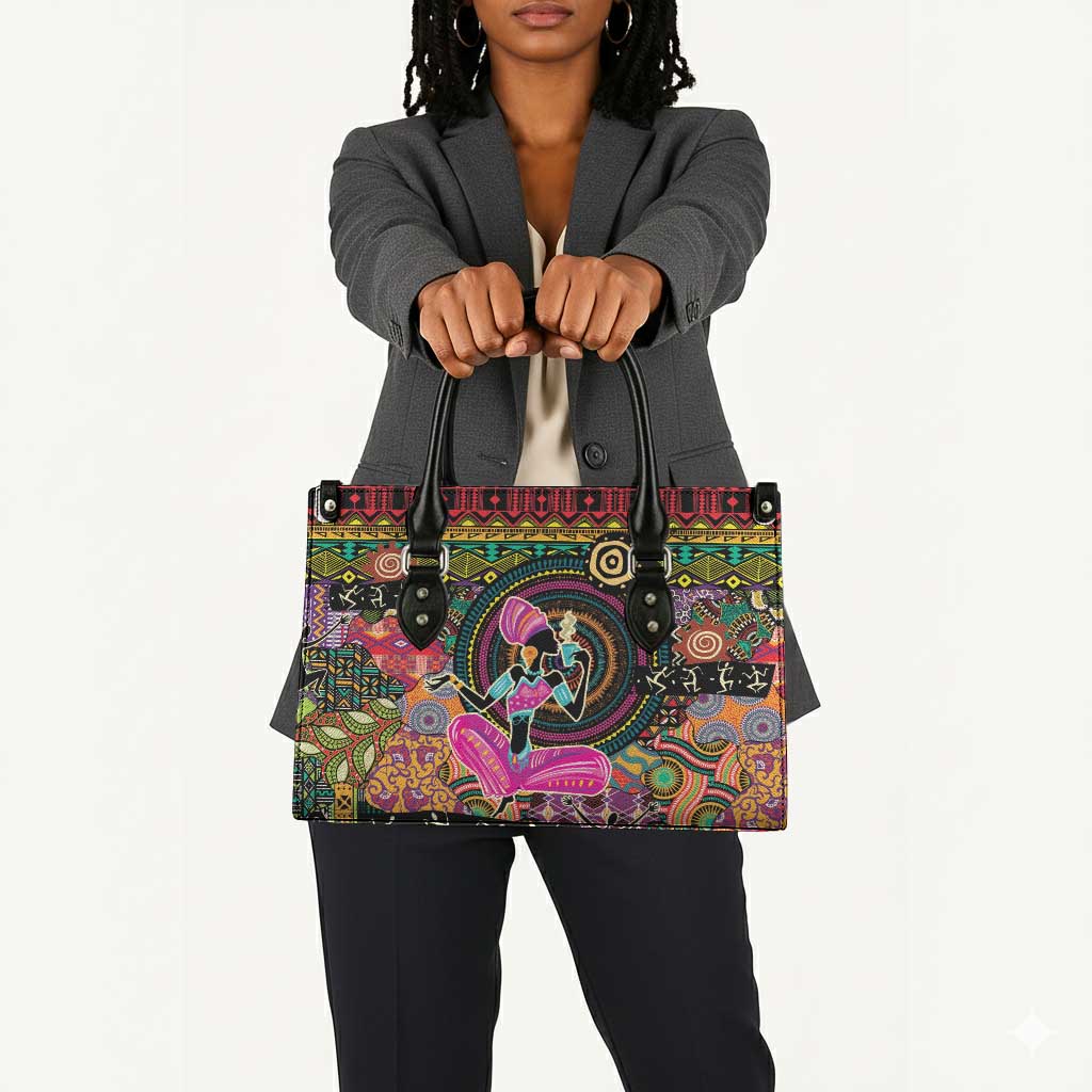 African Women Ethnic Motifs Leather Bag