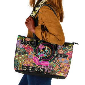 African Women Ethnic Motifs Leather Tote Bag