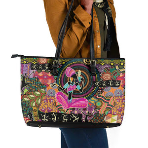 African Women Ethnic Motifs Leather Tote Bag