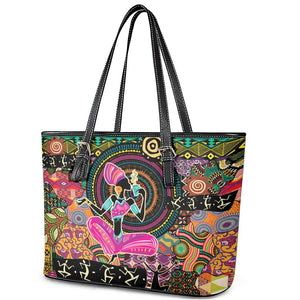 African Women Ethnic Motifs Leather Tote Bag