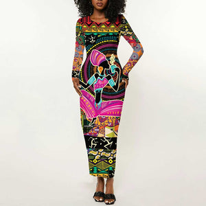 African Women Ethnic Motifs Long Sleeve Bodycon Dress