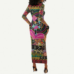 African Women Ethnic Motifs Long Sleeve Bodycon Dress