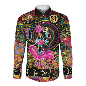 African Women Ethnic Motifs Long Sleeve Button Shirt