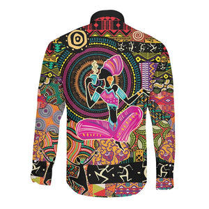 African Women Ethnic Motifs Long Sleeve Button Shirt