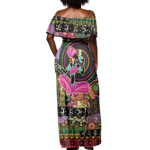 African Women Ethnic Motifs Off Shoulder Maxi Dress