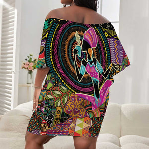 African Women Ethnic Motifs Off Shoulder Short Dress