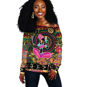 African Women Ethnic Motifs Off Shoulder Sweater