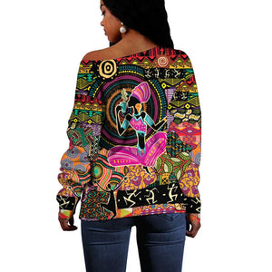 African Women Ethnic Motifs Off Shoulder Sweater