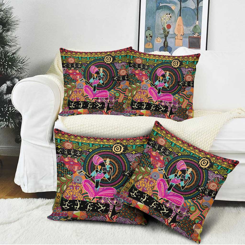 African Women Ethnic Motifs Pillow Cover