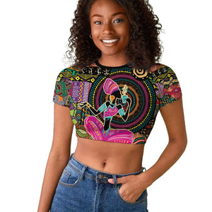 African Women Ethnic Motifs Raglan Cropped T shirt