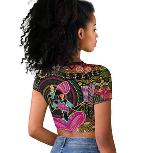 African Women Ethnic Motifs Raglan Cropped T shirt