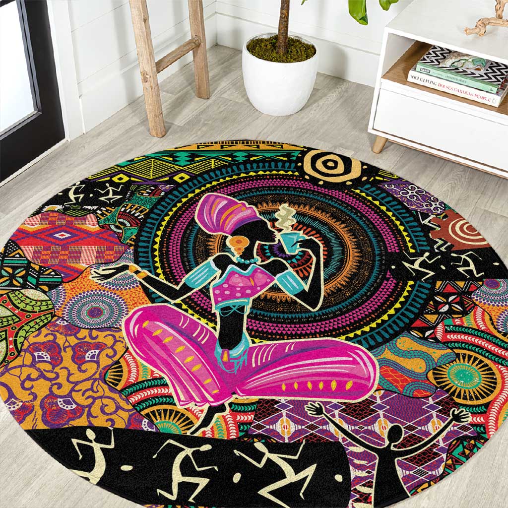 African Women Ethnic Motifs Round Carpet