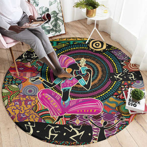 African Women Ethnic Motifs Round Carpet