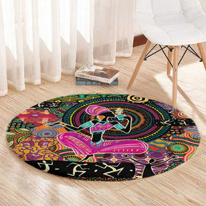 African Women Ethnic Motifs Round Carpet