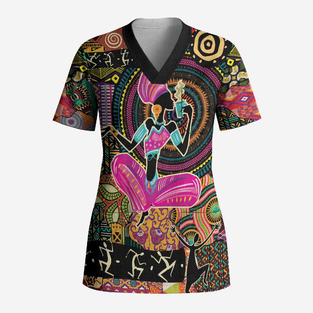 African Women Ethnic Motifs Scrub Top