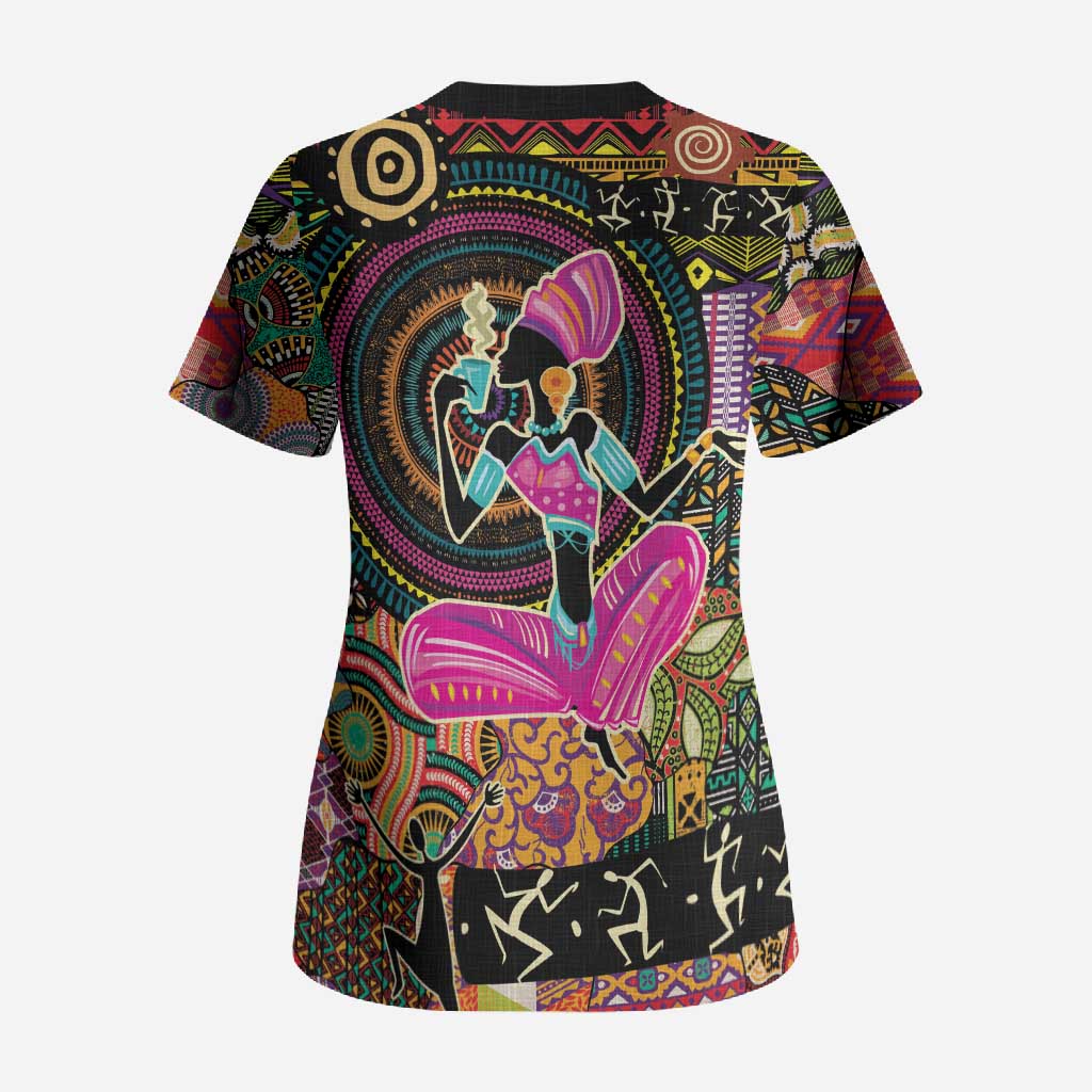 African Women Ethnic Motifs Scrub Top