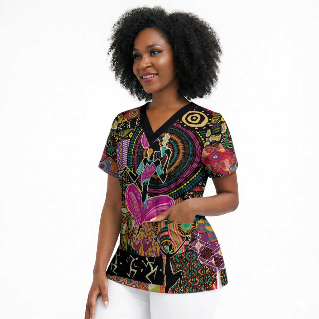 African Women Ethnic Motifs Scrub Top