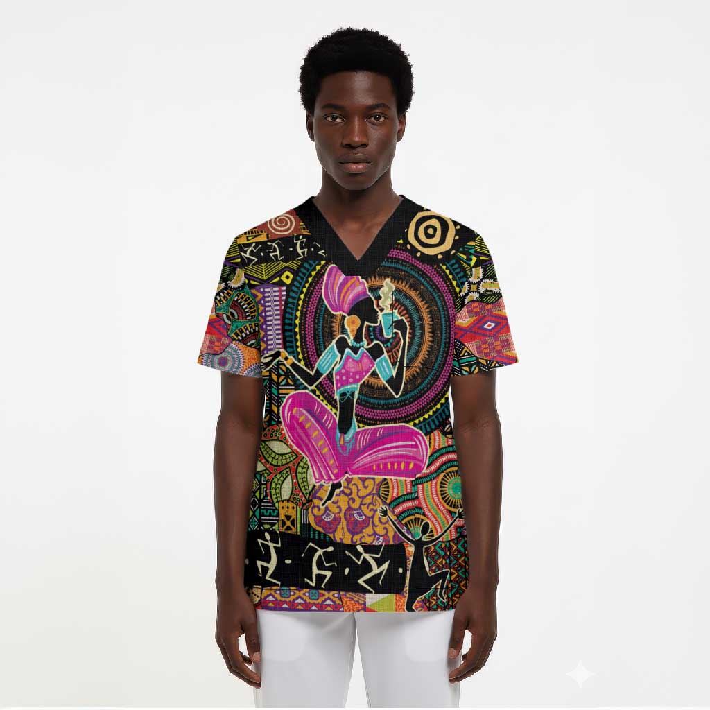 African Women Ethnic Motifs Scrub Top