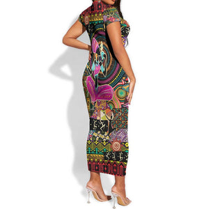 African Women Ethnic Motifs Short Sleeve Bodycon Dress