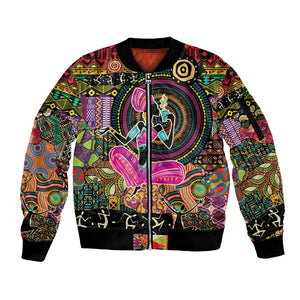 African Women Ethnic Motifs Sleeve Zip Bomber Jacket