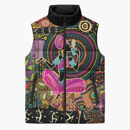 African Women Ethnic Motifs Sleeveless Puffer Jacket