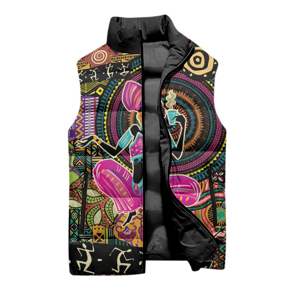 African Women Ethnic Motifs Sleeveless Puffer Jacket