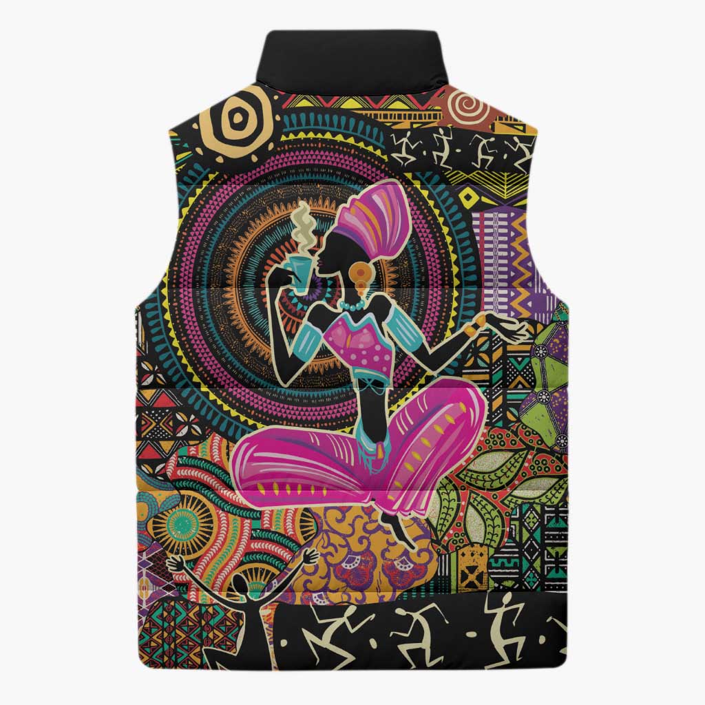 African Women Ethnic Motifs Sleeveless Puffer Jacket