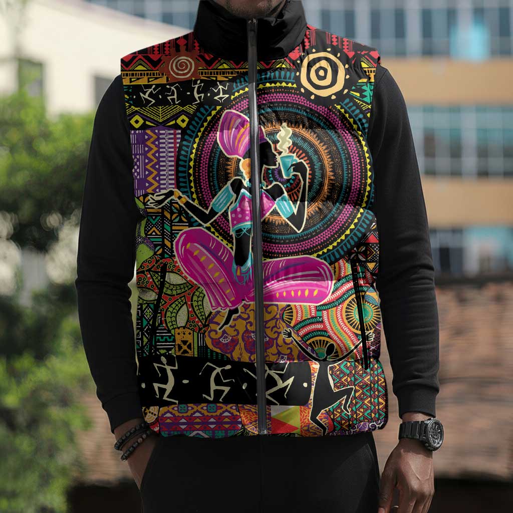 African Women Ethnic Motifs Sleeveless Puffer Jacket
