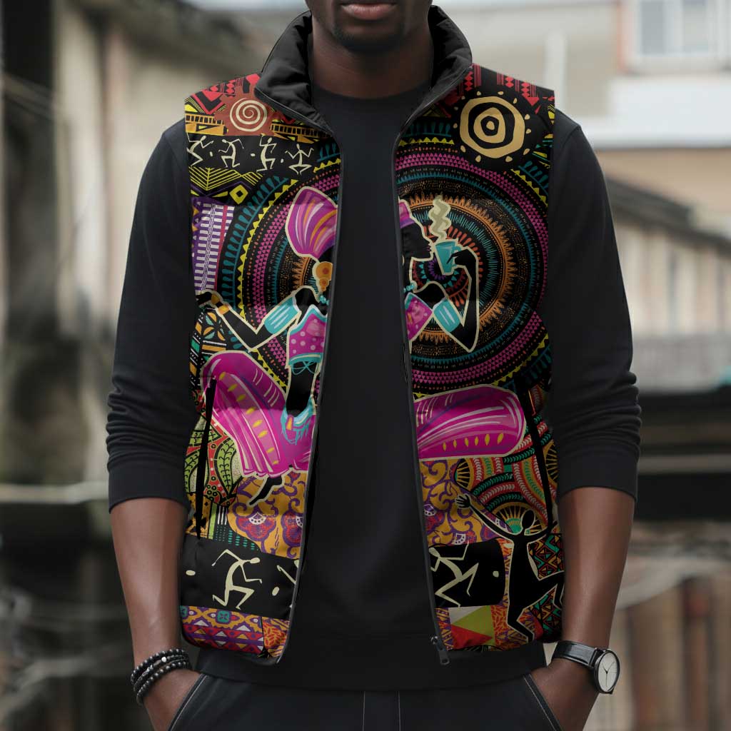 African Women Ethnic Motifs Sleeveless Puffer Jacket