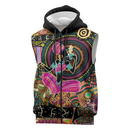African Women Ethnic Motifs Sleeveless Zip Hoodie - African Pride