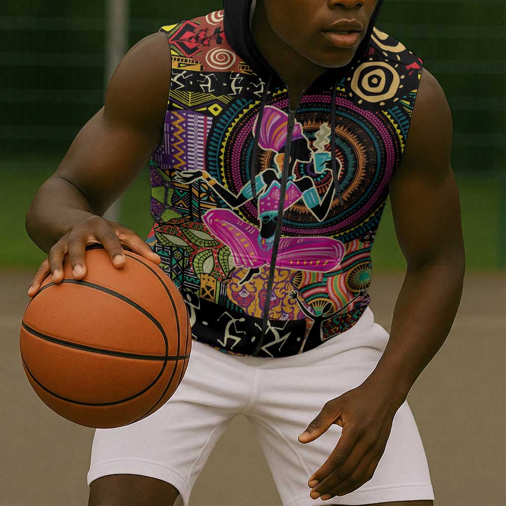 African Women Ethnic Motifs Sleeveless Zip Hoodie - African Pride