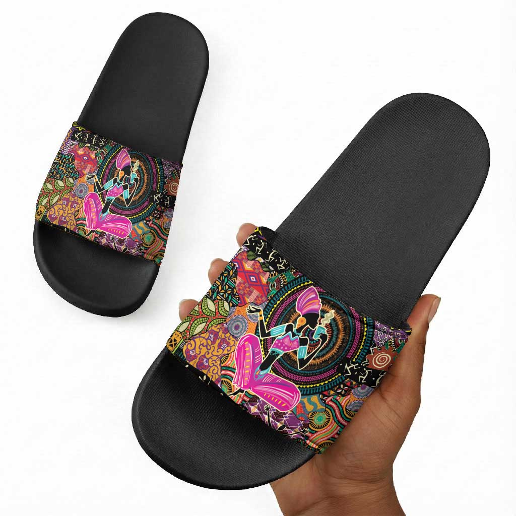 African Women Ethnic Motifs Slide Sandals