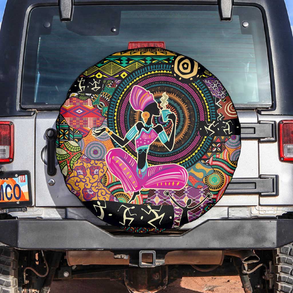 African Women Ethnic Motifs Spare Tire Cover