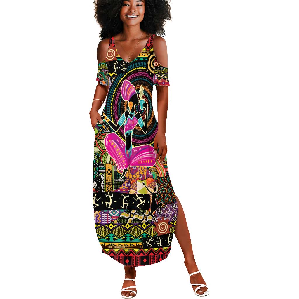 African Women Ethnic Motifs Summer Maxi Dress