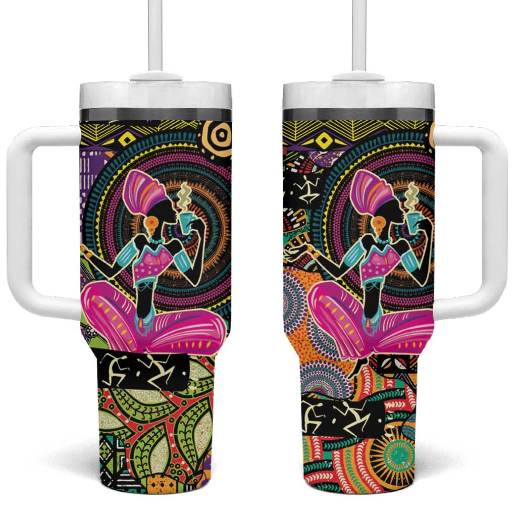 African Women Ethnic Motifs Tumbler With Handle