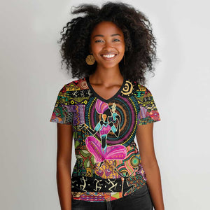 African Women Ethnic Motifs Women V-Neck T-Shirt