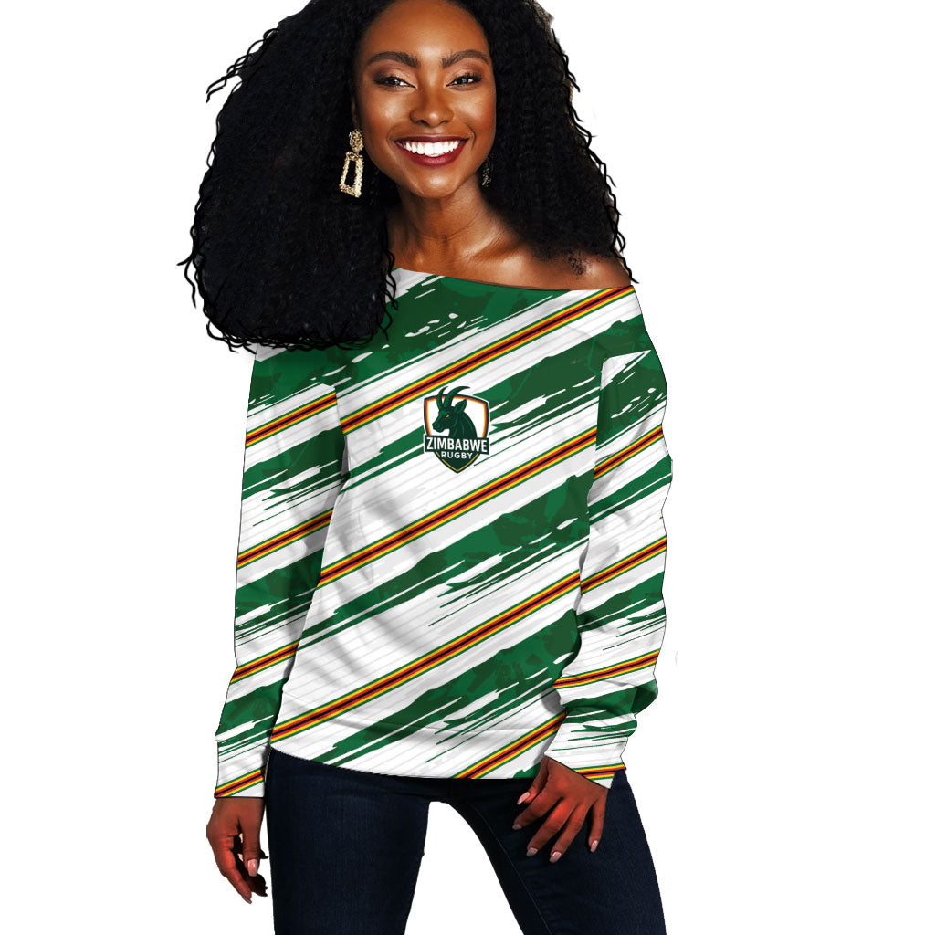 2026 Rugby Nations Series Custom Zimbabwe Off Shoulder Sweater Great Sables Zimbabwe