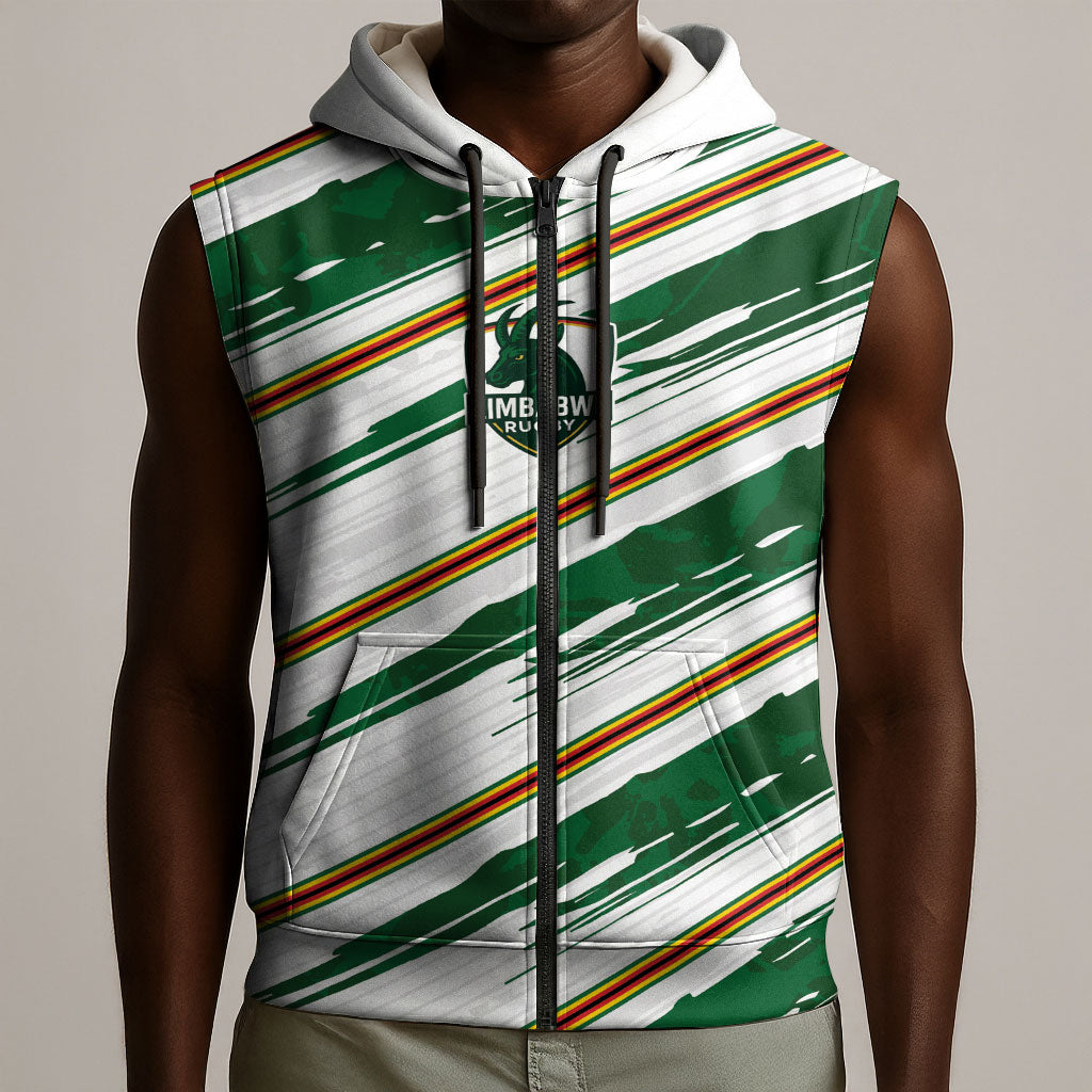 2026 Rugby Nations Series Custom Zimbabwe Sleeveless Zip Hoodie Great Sables Zimbabwe