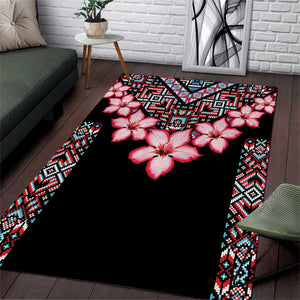 Afro Adenium Multiflorum Flowers Area Rug Mix Native Tribal Pattern