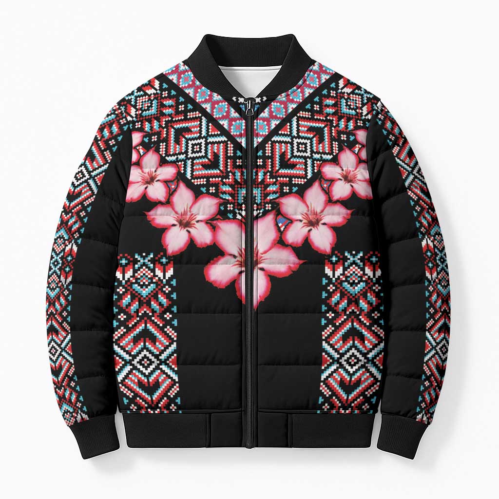 Africa Adenium Multiflorum Flowers Bomber Puffer Jacket Mix Native Tribal Pattern