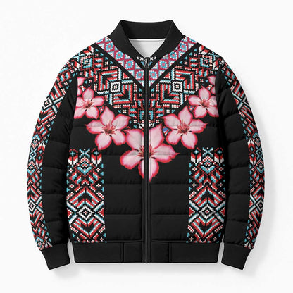 Africa Adenium Multiflorum Flowers Bomber Puffer Jacket Mix Native Tribal Pattern