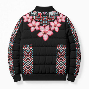 Africa Adenium Multiflorum Flowers Bomber Puffer Jacket Mix Native Tribal Pattern